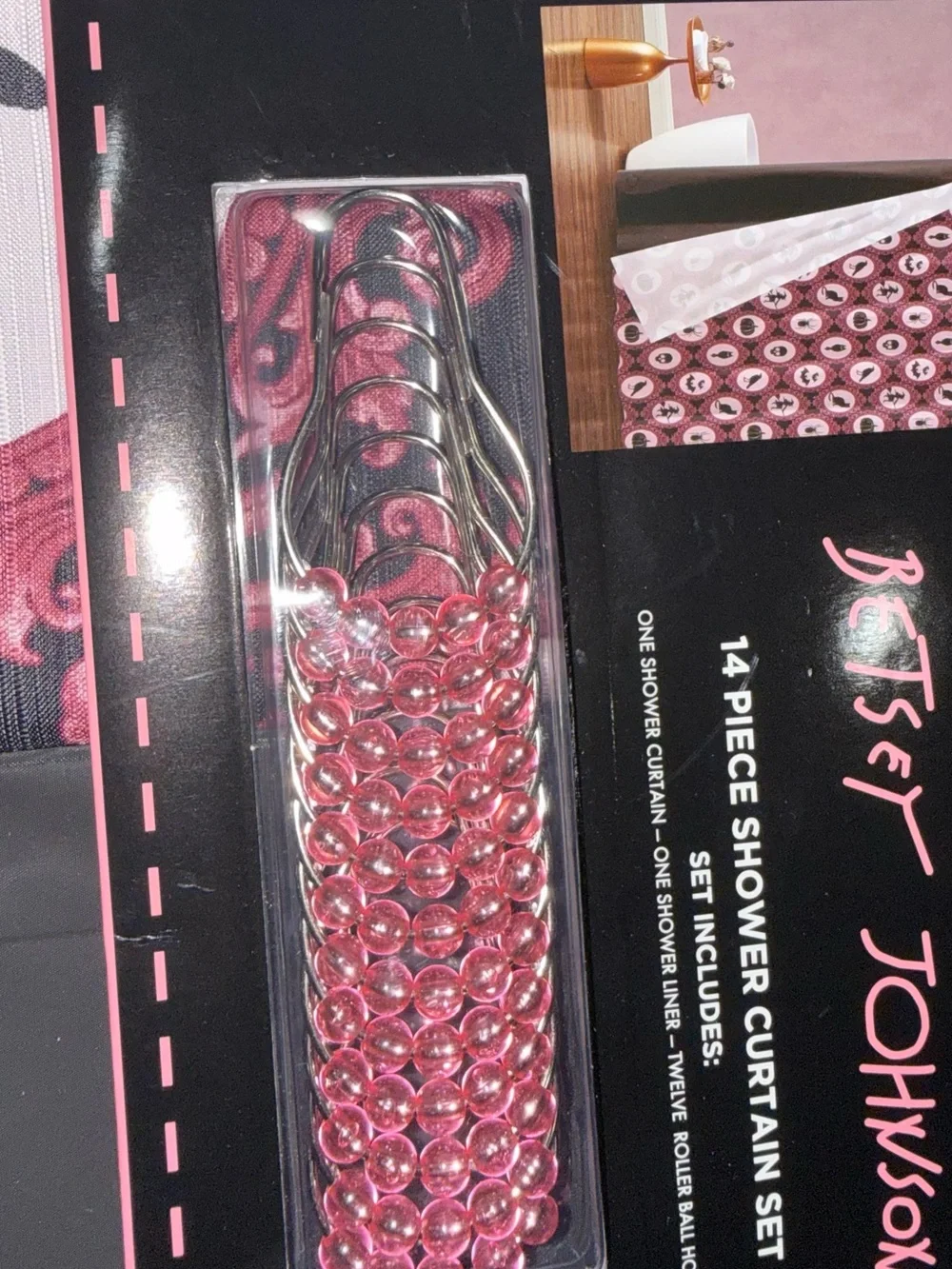 Betsey Johnson Pink and Black Pumpkin Shower Curtain Set